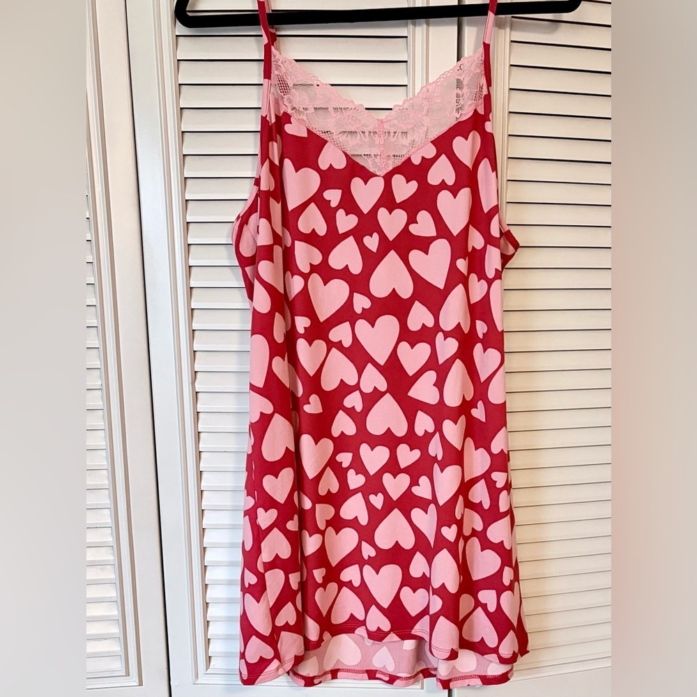 Joyspun Valentines Charming Red Heart Chemise with Pink Lace Size L 12-14 - Picture 2 of 8